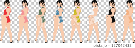 ポーズをとる水着を着た女性のイラストセット 127042432