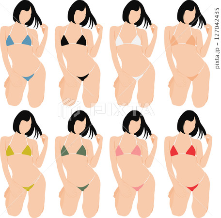 ポーズをとる水着を着た女性のイラストセット ポーズをとる水着を着た女性のイラストセット 127042435