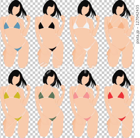 ポーズをとる水着を着た女性のイラストセット ポーズをとる水着を着た女性のイラストセット 127042435