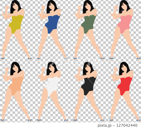 Illustration set of a woman in a posing swimsuit Illustration set of a woman in a posing swimsuit 127042440