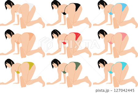 ポーズをとる水着を着た女性のイラストセット ポーズをとる水着を着た女性のイラストセット 127042445