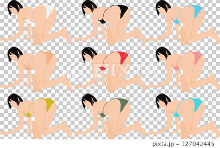 Illustration set of a woman in a posing swimsuit Illustration set of a woman in a posing swimsuit 127042445