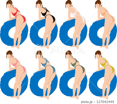 ポーズをとる水着を着た女性のイラストセット 127042449