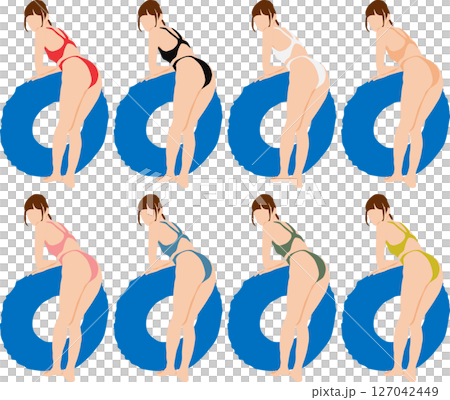ポーズをとる水着を着た女性のイラストセット 127042449