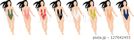 ポーズをとる水着を着た女性のイラストセット ポーズをとる水着を着た女性のイラストセット 127042455