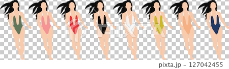 ポーズをとる水着を着た女性のイラストセット ポーズをとる水着を着た女性のイラストセット 127042455