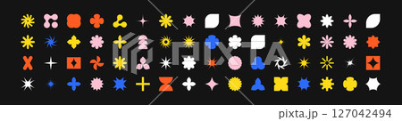 Postmodern geometric abstract shapes, Retro design symbols in Y2K. vector shapes, trendy retro design symbols in Y2K style. Geometric shapes set. 127042494