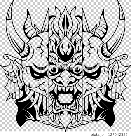 Devil mask mascot logo design line art Devil mask mascot logo design line art 127042525