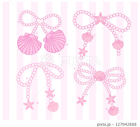 Cute Coquette pink pearl bow seashell pastel hand drawn doodle Summer y2k retro aesthetic Collection Cute Coquette pink pearl bow seashell pastel hand drawn doodle Summer y2k retro aesthetic Collection 127042688