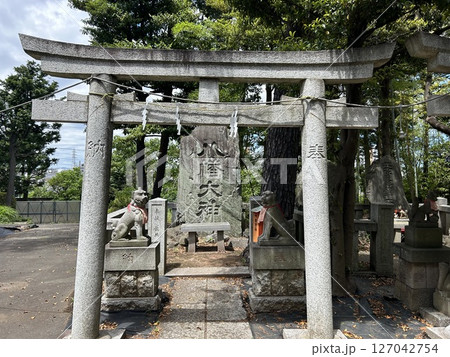 東京都西東京市の神社、東伏見稲荷神社の裏手の八幡大神と狛犬です。 127042754