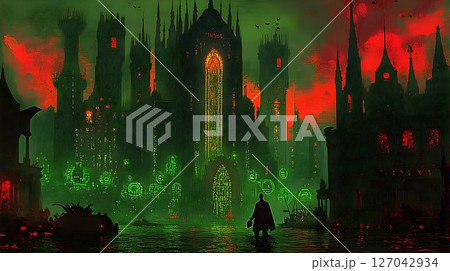 Mysterious gothic castle at night dark fantasy illustration Mysterious gothic castle at night dark fantasy illustration 127042934