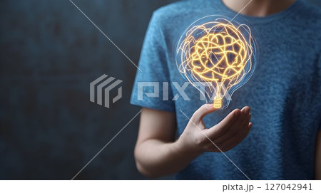 Glowing brain lightbulb creative idea innovation concept Glowing brain lightbulb creative idea innovation concept 127042941