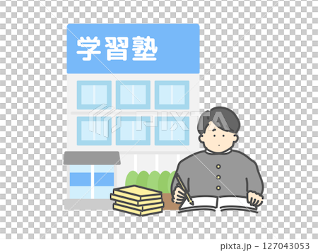 高中男生就讀補習班建築插畫 127043053