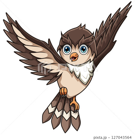 Cartoon owl flying on white background Cartoon owl flying on white background 127043564