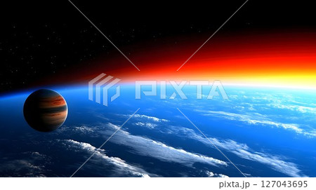 Planet rise above earth horizon sunrise space exploration astronomy 127043695