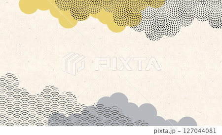 和柄で和風モダンな背景。日本風なフレーム。水彩の和柄がきれいな壁紙。 127044081