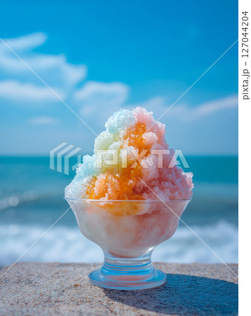 夏の海とかき氷　AI画像 127044204