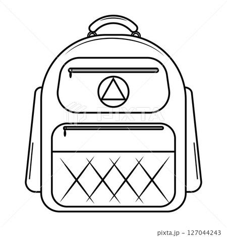 Sketch of a rucksack. Backpack isolated on white background. Vector illustration of a sketch style. Sketch of a rucksack. Backpack isolated on white background. Vector illustration of a sketch style. 127044243