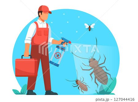 Employees spraying insecticide for termites, ants and cockroaches 127044416