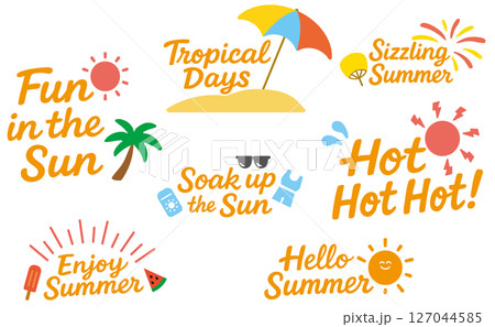 手描き風・夏の英語フレーズ素材セット（Fun in the Sun）／カラー 127044585