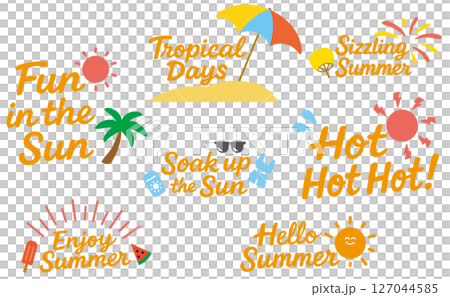 手描き風・夏の英語フレーズ素材セット（Fun in the Sun）／カラー 127044585