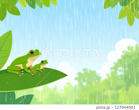 雨　梅雨　アマガエル　カエル 127044981