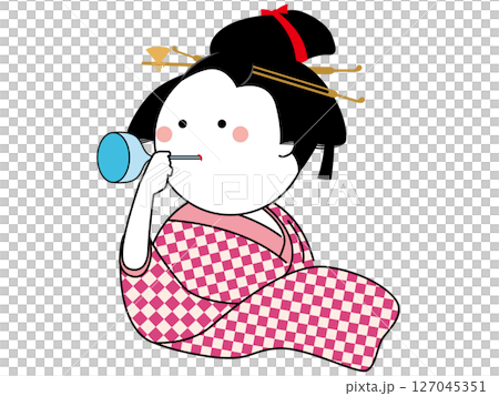 A relaxed illustration of a girl blowing a poppin A relaxed illustration of a girl blowing a poppin 127045351