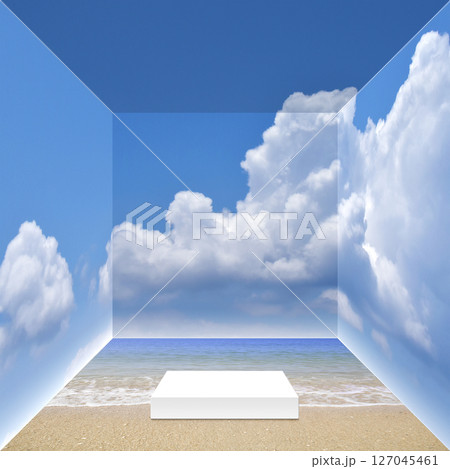 入道雲と美しい砂浜、展示スペースがある青空ボックス 127045461