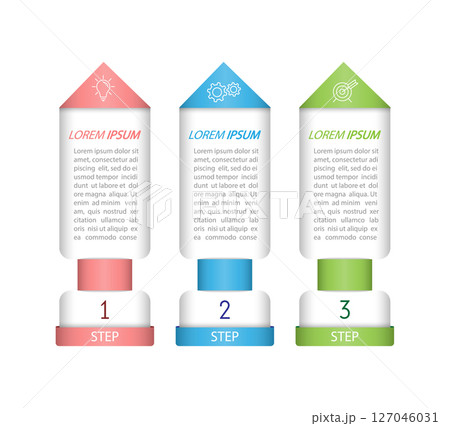 Infographics. 3 stages of development, marketing, workflow or plan. Business strategy with icons. Report and statistics diagram Infographics. 3 stages of development, marketing, workflow or plan. Business strategy with icons. Report and statistics diagram 127046031