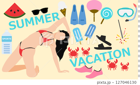 夏を楽しむ水着を着た女性のイラスト 127046130