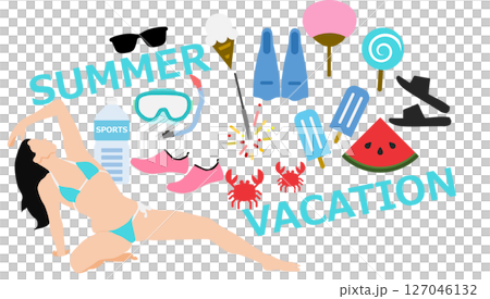 夏を楽しむ水着を着た女性のイラスト 夏を楽しむ水着を着た女性のイラスト 127046132