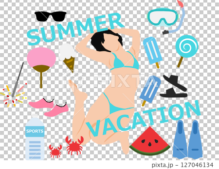 穿著泳衣的女人享受夏日的插圖 穿著泳衣的女人享受夏日的插圖 127046134