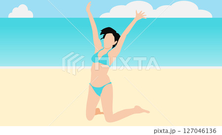 夏を楽しむ水着を着た女性のイラスト 夏を楽しむ水着を着た女性のイラスト 127046136