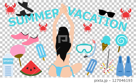 夏を楽しむ水着を着た女性のイラスト 127046193
