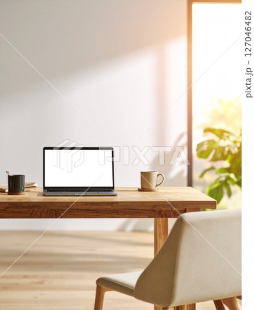 テーブルの上に置いたノートパソコン テーブルの上に置いたノートパソコン 127046482