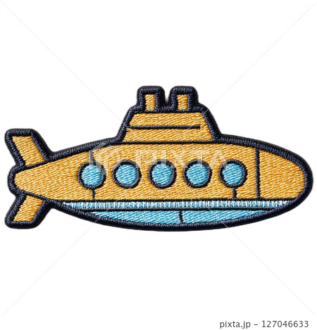 青い窓のある潜水艦の刺繍ワッペン 127046633