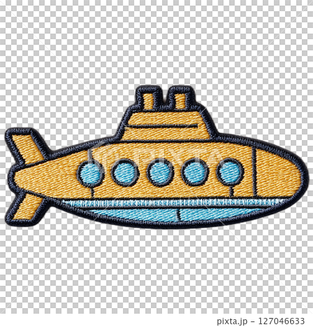 青い窓のある潜水艦の刺繍ワッペン 127046633