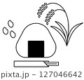 おにぎりと稲穂と米粒と割り箸のシンプルなイラスト 127046642