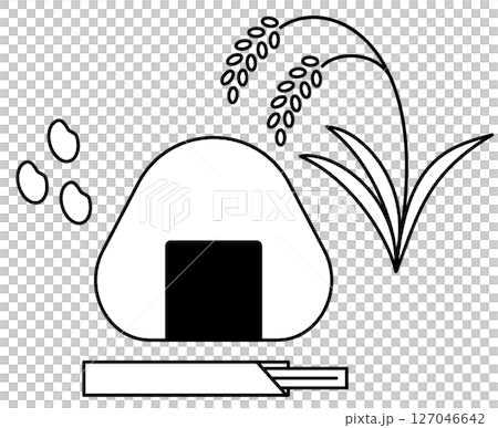 飯糰、米穗、米粒和一次性筷子的簡單插圖 飯糰、米穗、米粒和一次性筷子的簡單插圖 127046642