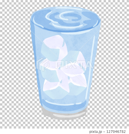 A glass filled with ice water, watercolor-style hand-drawn illustration 127046782
