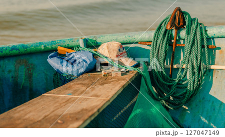 little boy fishing on the boat 127047149