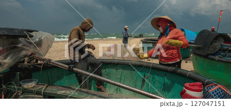 traditional fishing boat on the beach traditional fishing boat on the beach 127047151