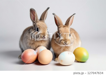 Easter background with bunny and eggs 127047634