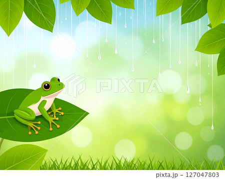 雨　梅雨　アマガエル　カエル 127047803