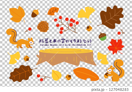 紅葉と秋の木の実のイラストセット 127048283