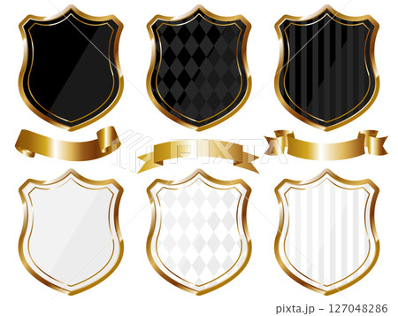 高級感のある盾フレーム6種セット　ブラック＆ホワイト 127048286