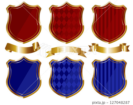 高級感のある盾フレーム6種セット　レッド＆ブルー 127048287