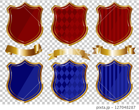 高級感のある盾フレーム6種セット　レッド＆ブルー 127048287