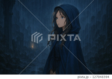 暗い森の中の女性 127048394