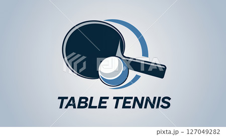 logo of a table tennis ball with a racket hitting it. Ping pong cartoon minimalistic simplistic illustration  127049282